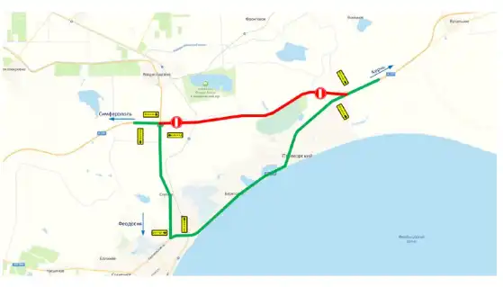 Министр транспорта Крыма Николай Лукашенко опубликовал в своем телеграм-канале схему объезда этого участка.